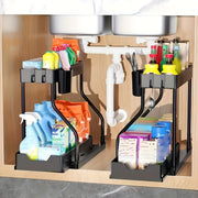 Essentials House Space Saving 2 Tier Pull Out Storage Box Durable Large Capacity Kitchen Bathroom Essential Drawer Organizer