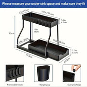 Essentials House Space Saving 2 Tier Pull Out Storage Box Durable Large Capacity Kitchen Bathroom Essential Drawer Organizer