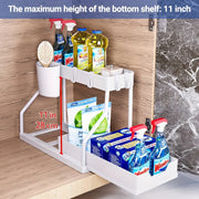 Essentials House WHITE Space Saving 2 Tier Pull Out Storage Box Durable Large Capacity Kitchen Bathroom Essential Drawer