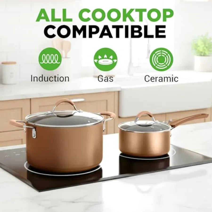 Essentials House / ShinyGolden 20-Piece Non-Stick Pots and Pans Set for Induction Cooktops PFAS-Free Coating, Gray Finish