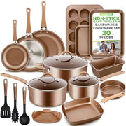 Essentials House / ShinyGolden 20-Piece Non-Stick Pots and Pans Set for Induction Cooktops PFAS-Free Coating, Gray Finish
