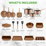 Essentials House / ShinyGolden 20-Piece Non-Stick Pots and Pans Set for Induction Cooktops PFAS-Free Coating, Gray Finish