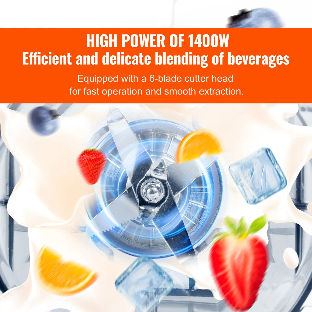 Essentials House WHITE 2L Smoothie Blender Professional Countertop Fruit Food Processor Mixer Maker with Stainless Steel