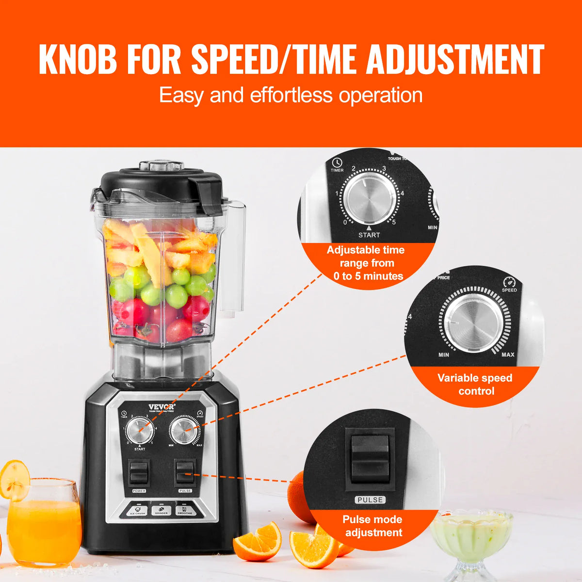Essentials House WHITE 2L Smoothie Blender Professional Countertop Fruit Food Processor Mixer Maker with Stainless Steel