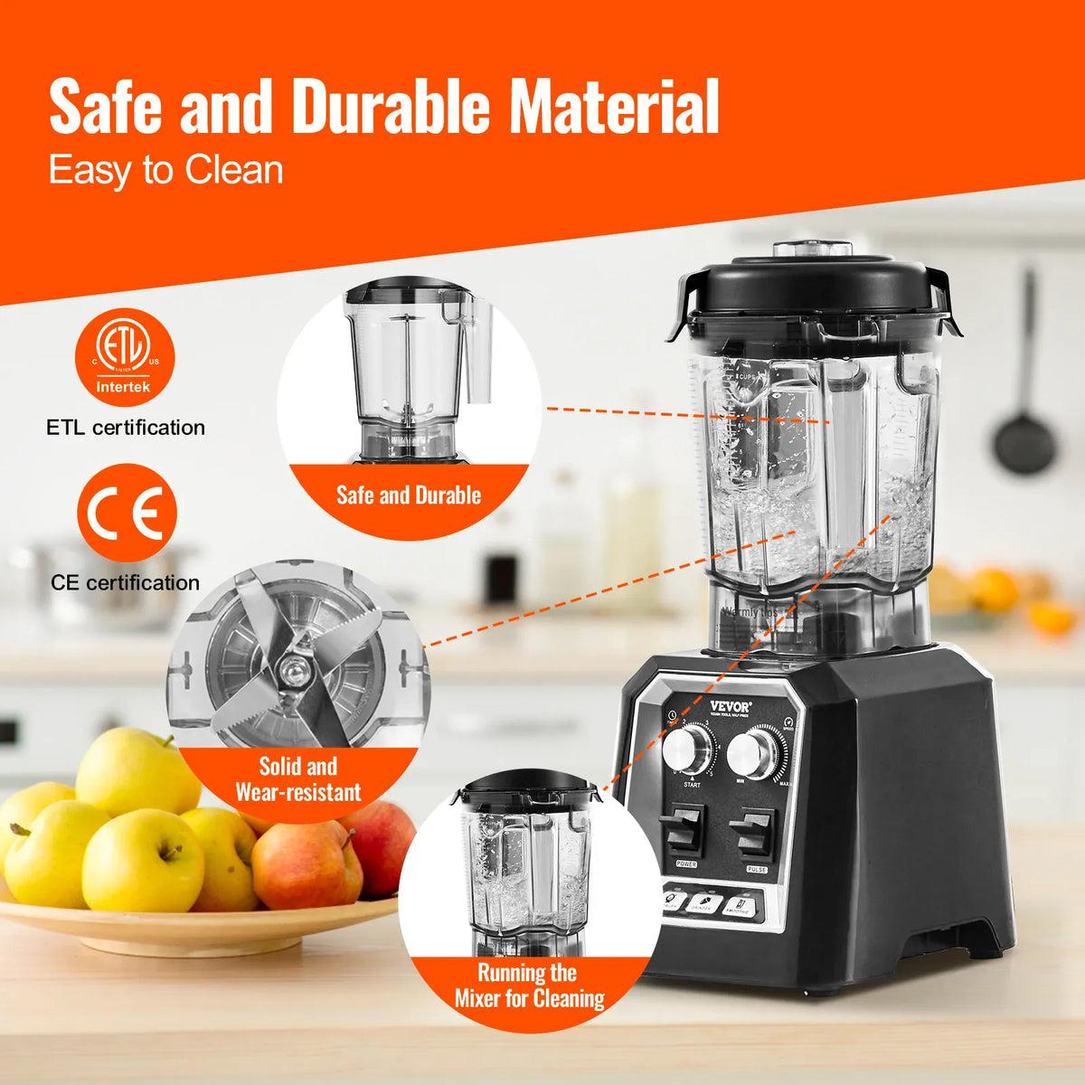 Essentials House WHITE 2L Smoothie Blender Professional Countertop Fruit Food Processor Mixer Maker with Stainless Steel