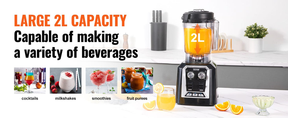 Essentials House WHITE 2L Smoothie Blender Professional Countertop Fruit Food Processor Mixer Maker with Stainless Steel