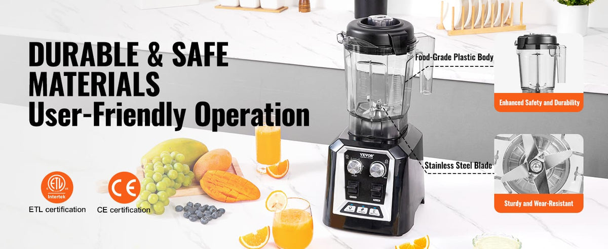 Essentials House WHITE 2L Smoothie Blender Professional Countertop Fruit Food Processor Mixer Maker with Stainless Steel