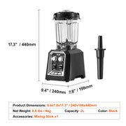 Essentials House WHITE 2L Smoothie Blender Professional Countertop Fruit Food Processor Mixer Maker with Stainless Steel