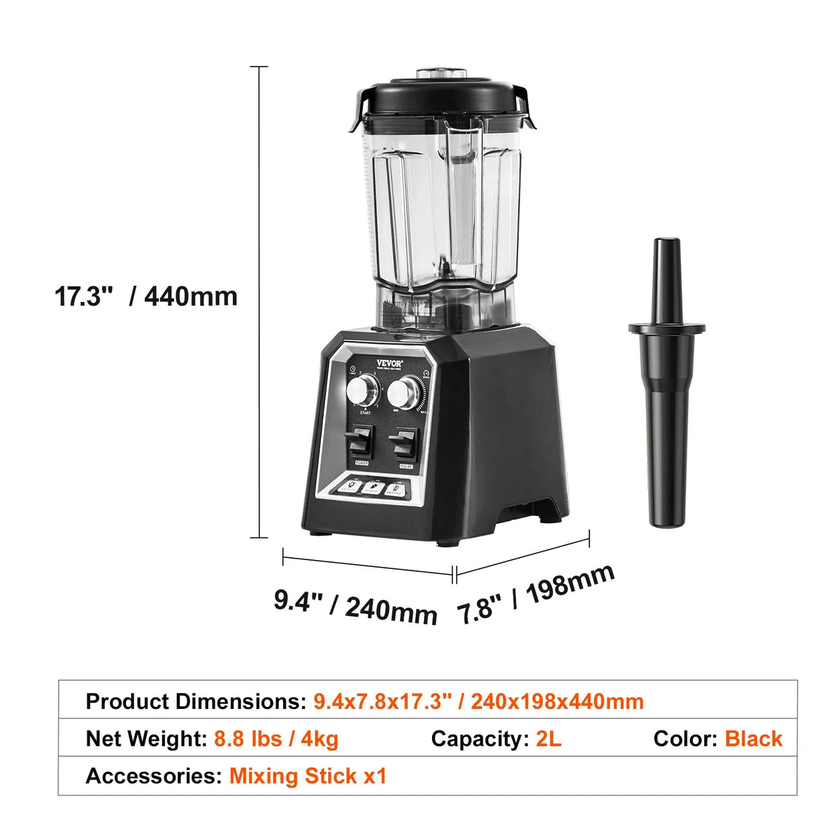 Essentials House WHITE 2L Smoothie Blender Professional Countertop Fruit Food Processor Mixer Maker with Stainless Steel