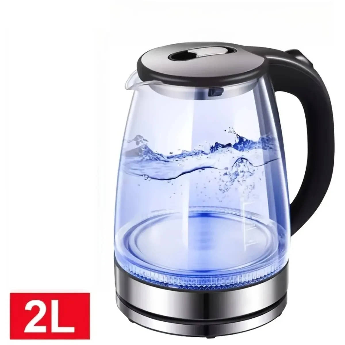 Essentials House / black 1500W 2L Glass Electric Kettle - Wide Mouth Hot Water Boiler with Stainless Steel Inner Lid, Rapid