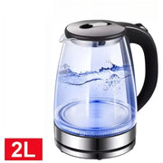 Essentials House / black 1500W 2L Glass Electric Kettle - Wide Mouth Hot Water Boiler with Stainless Steel Inner Lid, Rapid