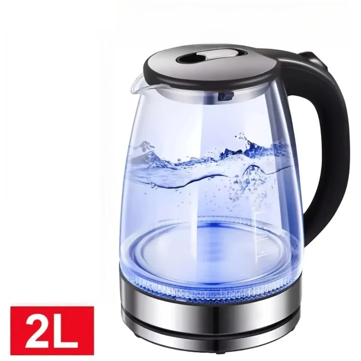 Essentials House / black 1500W 2L Glass Electric Kettle - Wide Mouth Hot Water Boiler with Stainless Steel Inner Lid, Rapid