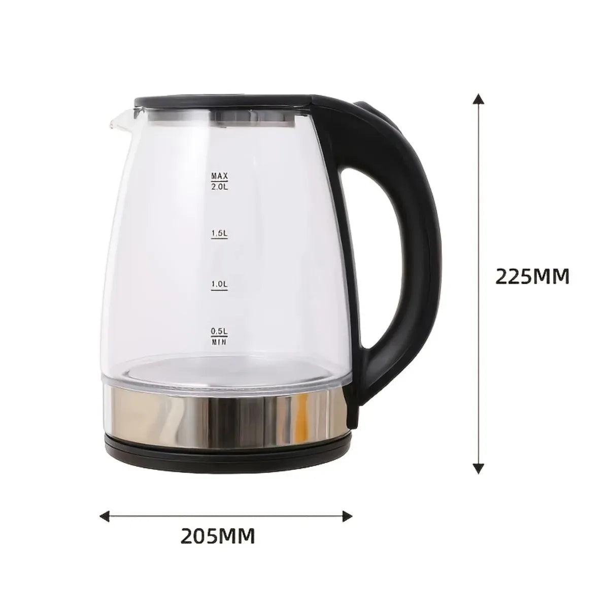 Essentials House / black 1500W 2L Glass Electric Kettle - Wide Mouth Hot Water Boiler with Stainless Steel Inner Lid, Rapid