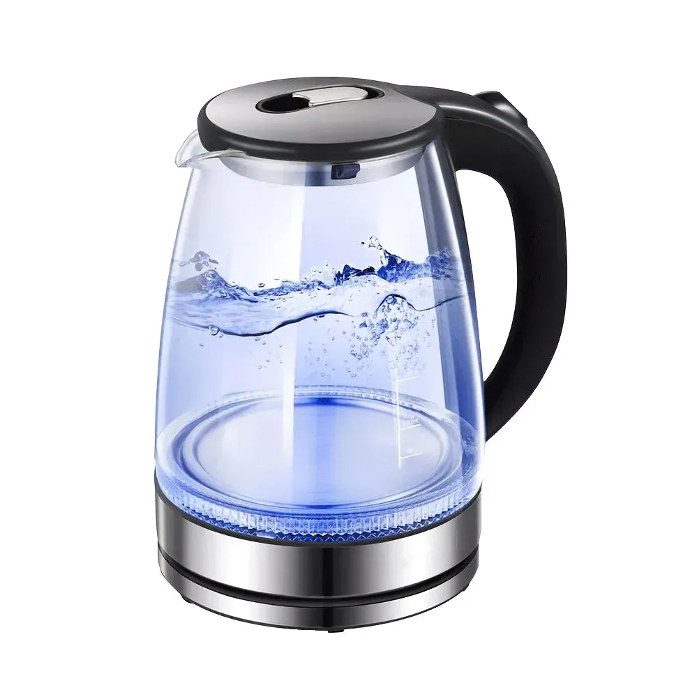 Essentials House / black 1500W 2L Glass Electric Kettle - Wide Mouth Hot Water Boiler with Stainless Steel Inner Lid, Rapid