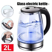 Essentials House / black 1500W 2L Glass Electric Kettle - Wide Mouth Hot Water Boiler with Stainless Steel Inner Lid, Rapid