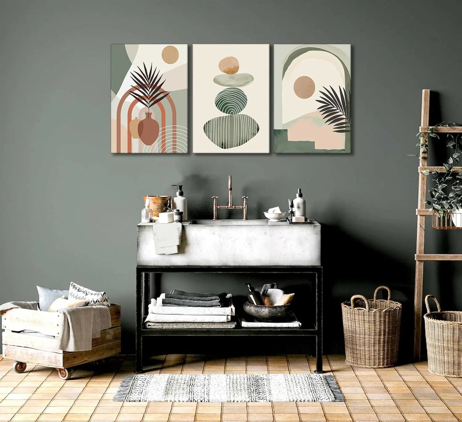 Essentials House Home & Décor 12x16 3 Pcs Boho Art Wall Decor Canvas Wall Art Decor Stretched And Framed Ready To Hang Size