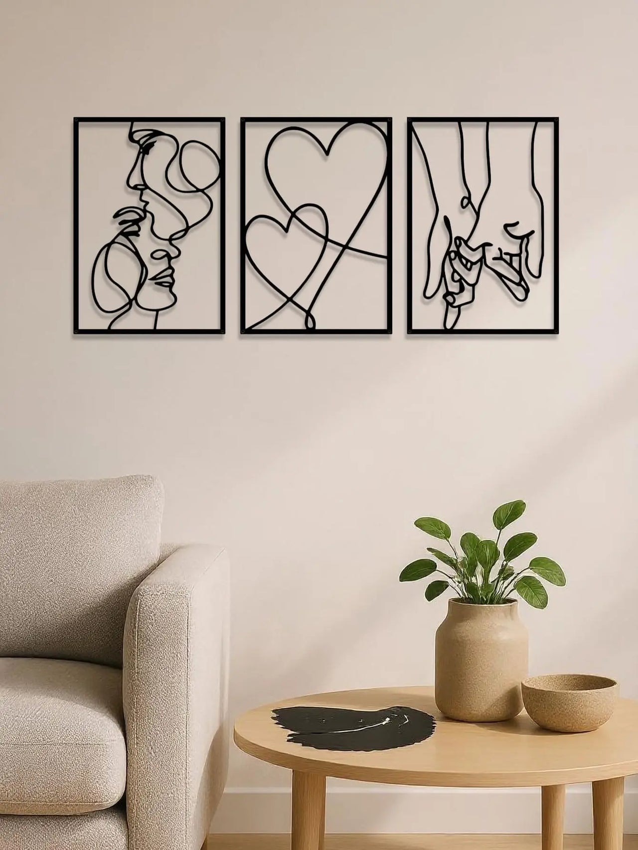 Essentials House Home & Décor Look at the picture 3 Piece Romantic Metal Wall Art Set Minimalist Couple Silhouette For Living