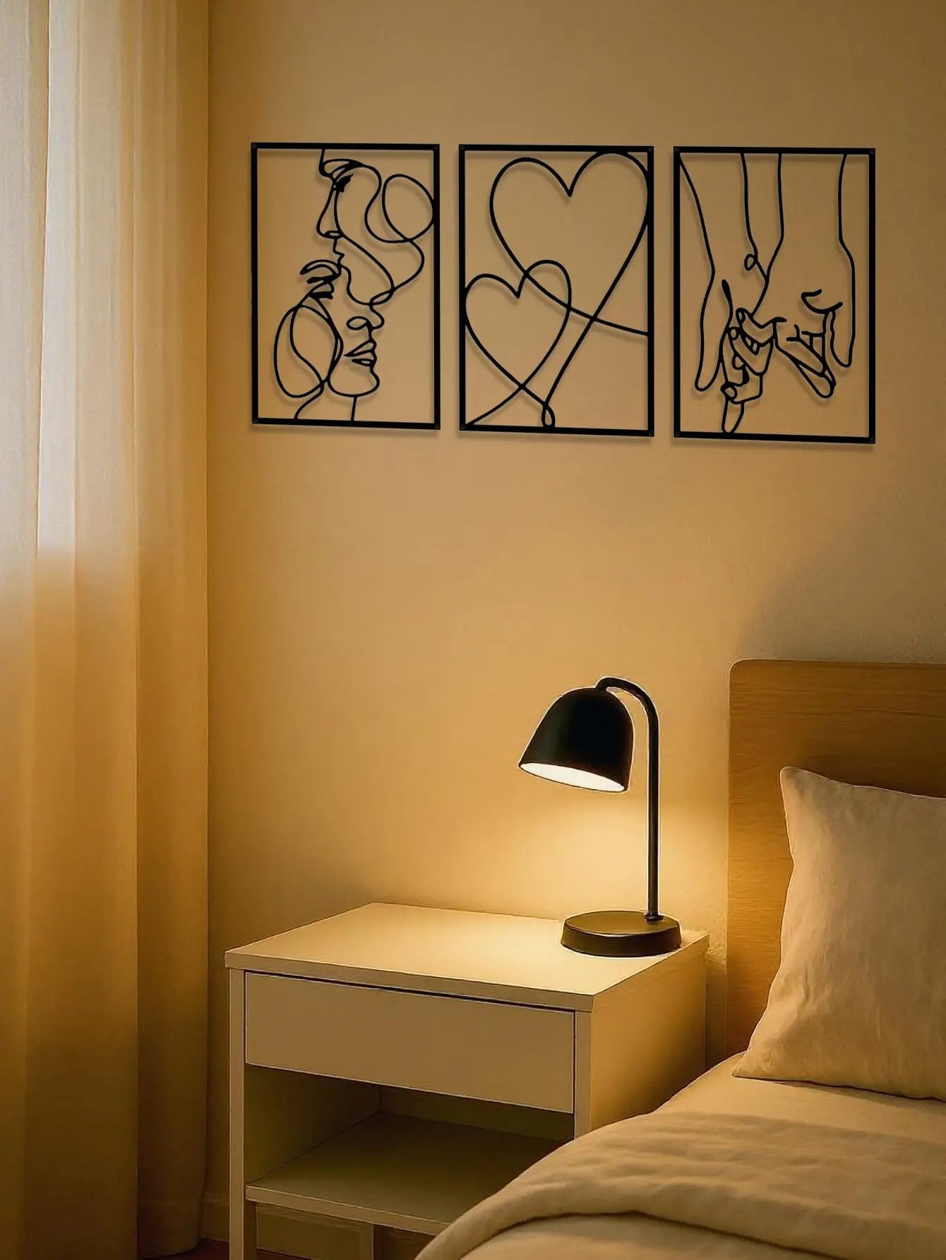 Essentials House Home & Décor Look at the picture 3 Piece Romantic Metal Wall Art Set Minimalist Couple Silhouette For Living