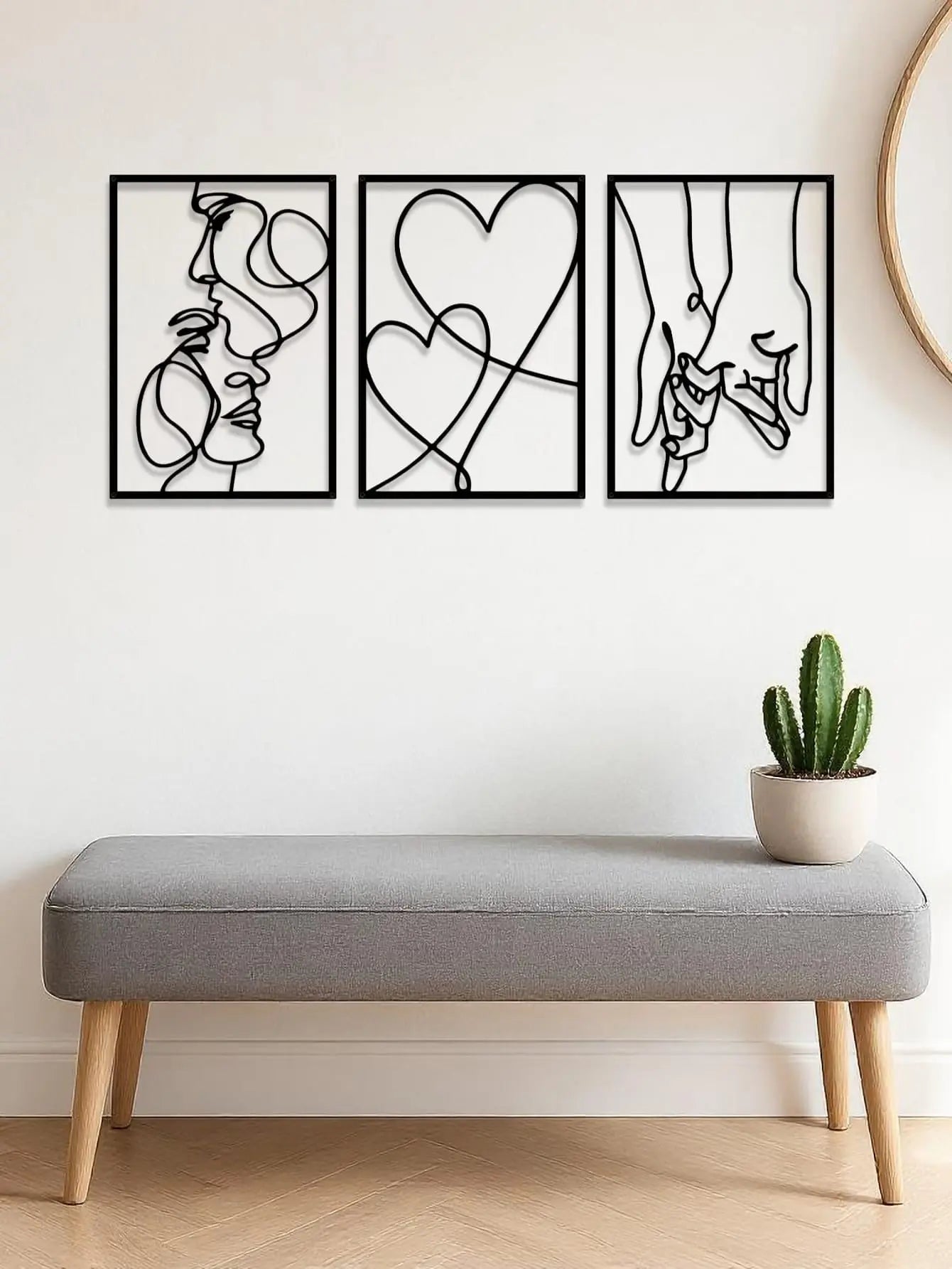 Essentials House Home & Décor Look at the picture 3 Piece Romantic Metal Wall Art Set Minimalist Couple Silhouette For Living