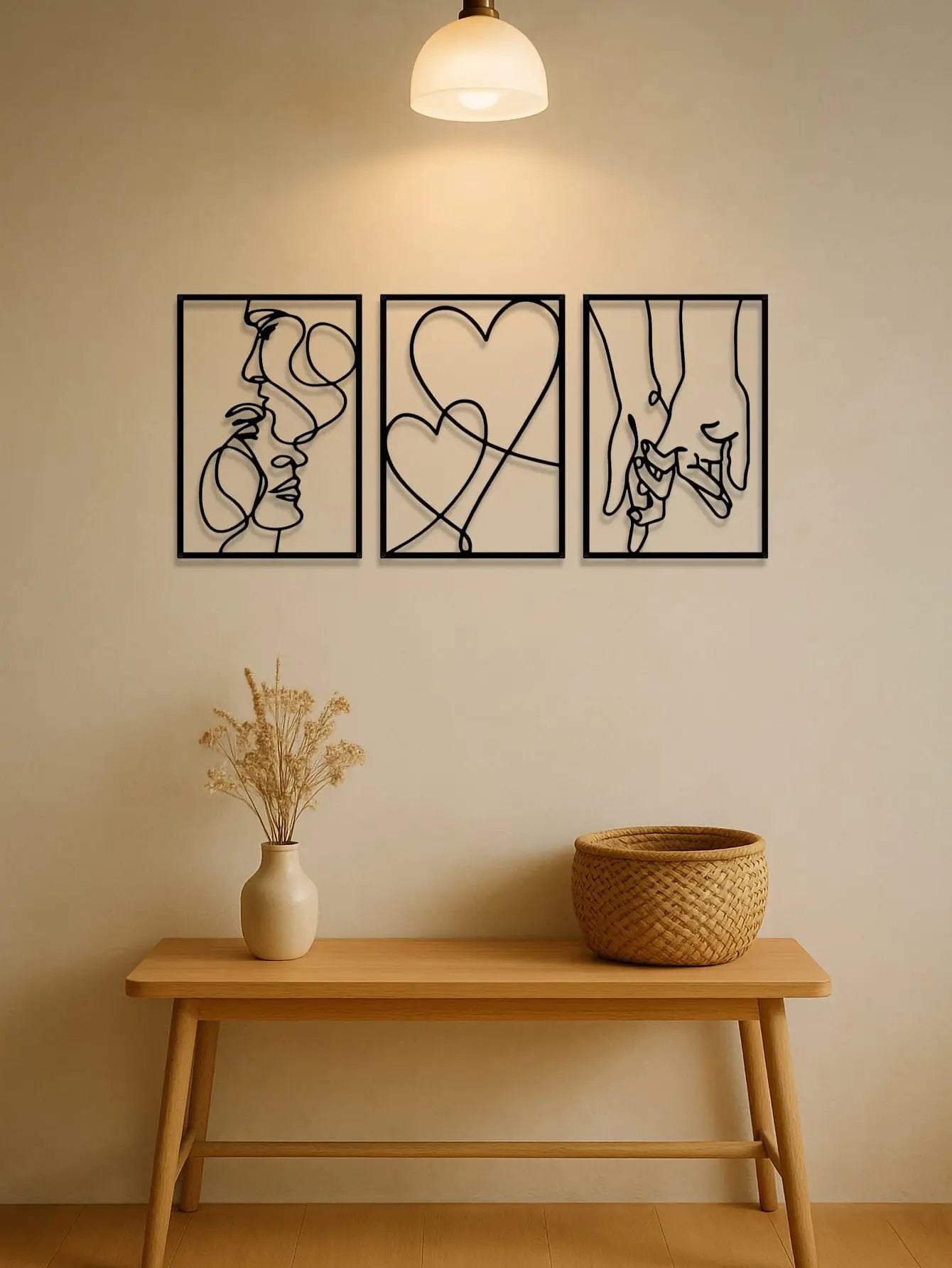 Essentials House Home & Décor Look at the picture 3 Piece Romantic Metal Wall Art Set Minimalist Couple Silhouette For Living