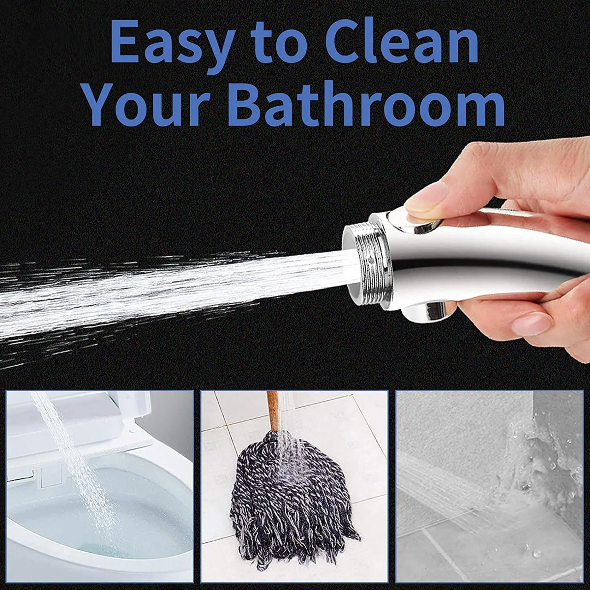Handheld shower head with three spray modes and a one-key stop button