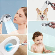 Handheld shower head with three spray modes and a one-key stop button