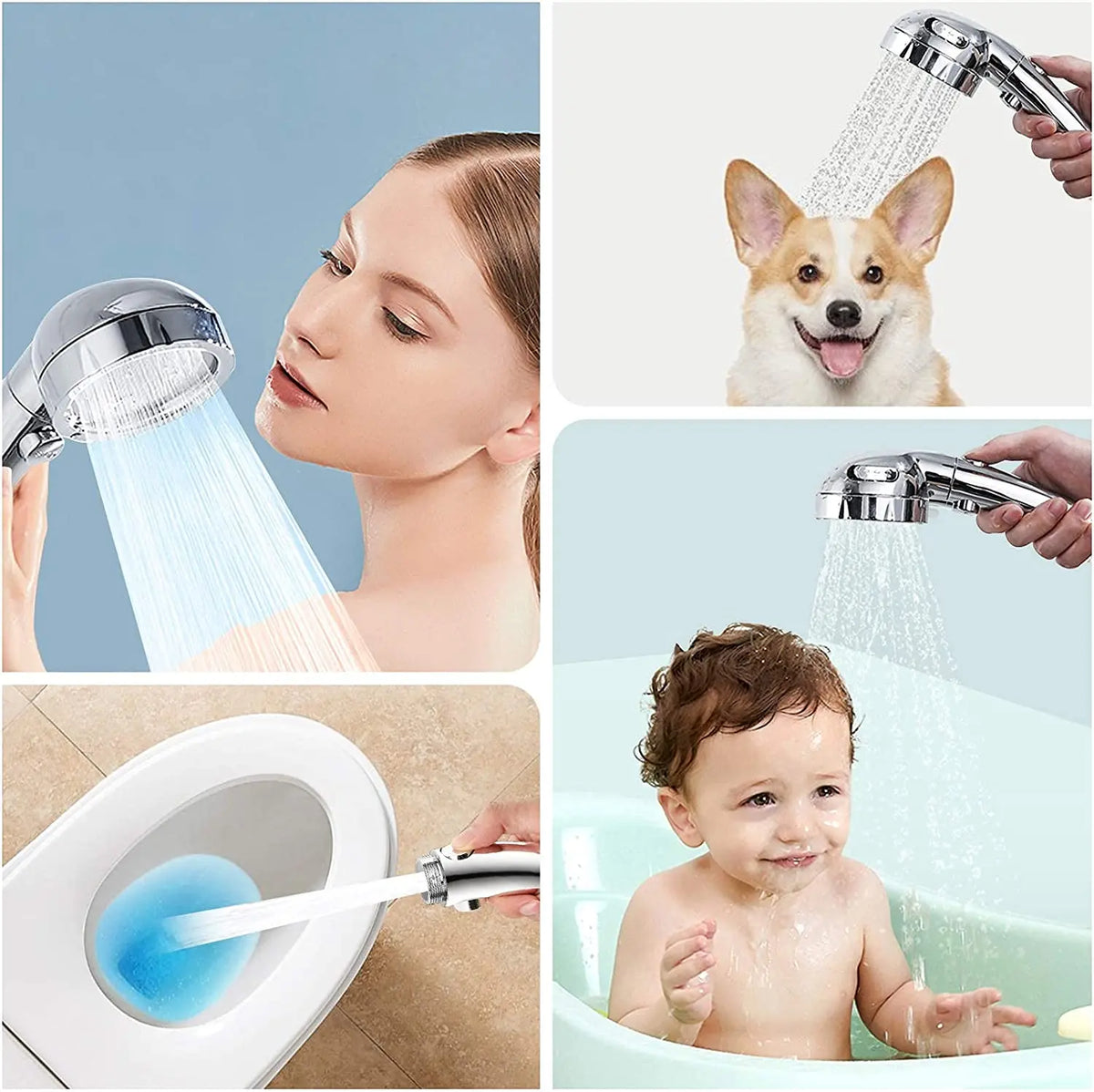 Handheld shower head with three spray modes and a one-key stop button