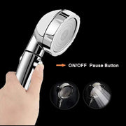 Handheld shower head with three spray modes and a one-key stop button