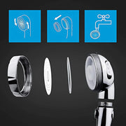 Handheld shower head with three spray modes and a one-key stop button