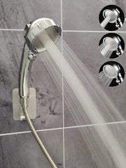 Handheld shower head with three spray modes and a one-key stop button