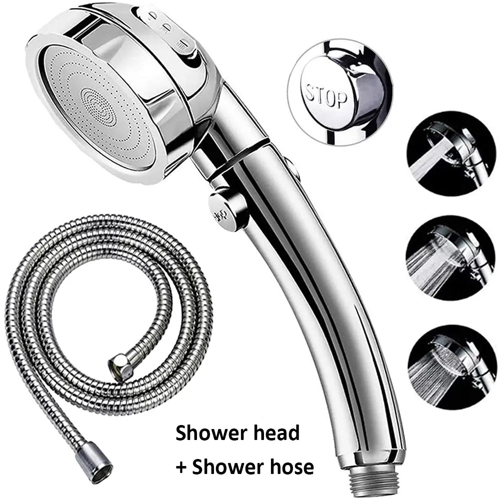 Silver handheld shower head with a 1.5m shower hose