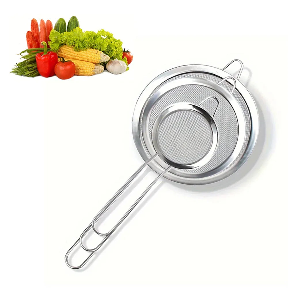 Essentials House 3PCS 3pcs/set Stainless Steel Fine Mesh Strainers Multipurpose Flour Sifter For Baking With Handle Flour