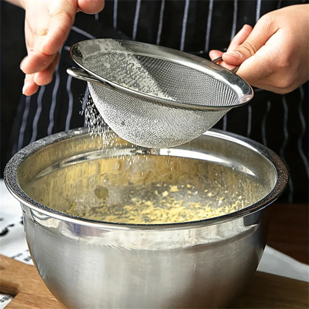 Essentials House 3PCS 3pcs/set Stainless Steel Fine Mesh Strainers Multipurpose Flour Sifter For Baking With Handle Flour