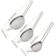Essentials House 3PCS 3pcs/set Stainless Steel Fine Mesh Strainers Multipurpose Flour Sifter For Baking With Handle Flour