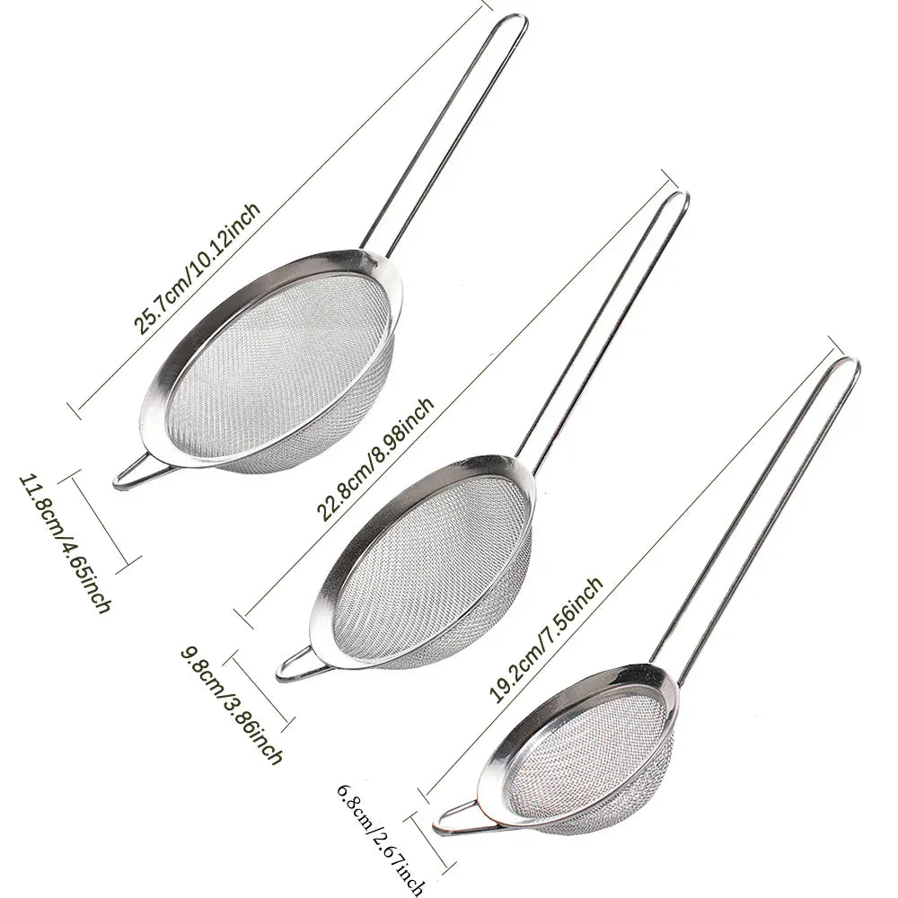 Essentials House 3PCS 3pcs/set Stainless Steel Fine Mesh Strainers Multipurpose Flour Sifter For Baking With Handle Flour