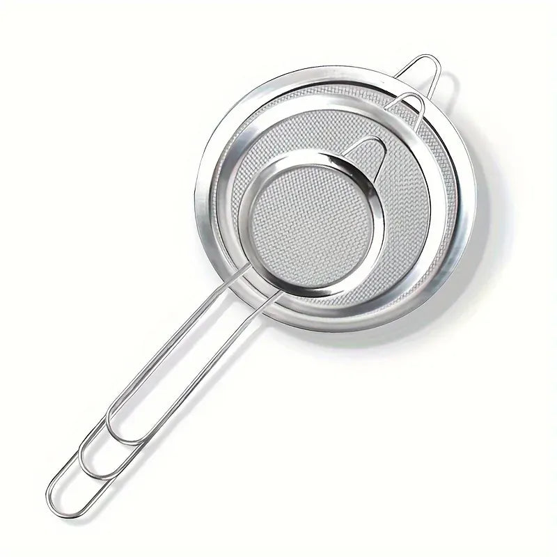 Essentials House 3PCS 3pcs/set Stainless Steel Fine Mesh Strainers Multipurpose Flour Sifter For Baking With Handle Flour
