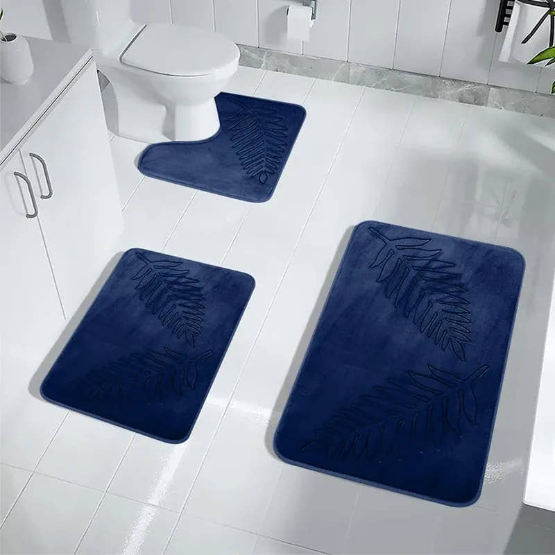 Essentials House 3 Piece Bathroom Mat Memory Foam Ultra Soft and Absorbent Leaf Bath Rugs Thick Washable For Bathroom Toilet