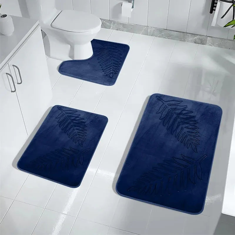 Essentials House 3 Piece Bathroom Mat Memory Foam Ultra Soft and Absorbent Leaf Bath Rugs Thick Washable For Bathroom Toilet