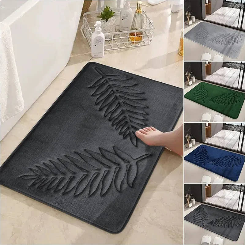 Essentials House 3 Piece Bathroom Mat Memory Foam Ultra Soft and Absorbent Leaf Bath Rugs Thick Washable For Bathroom Toilet