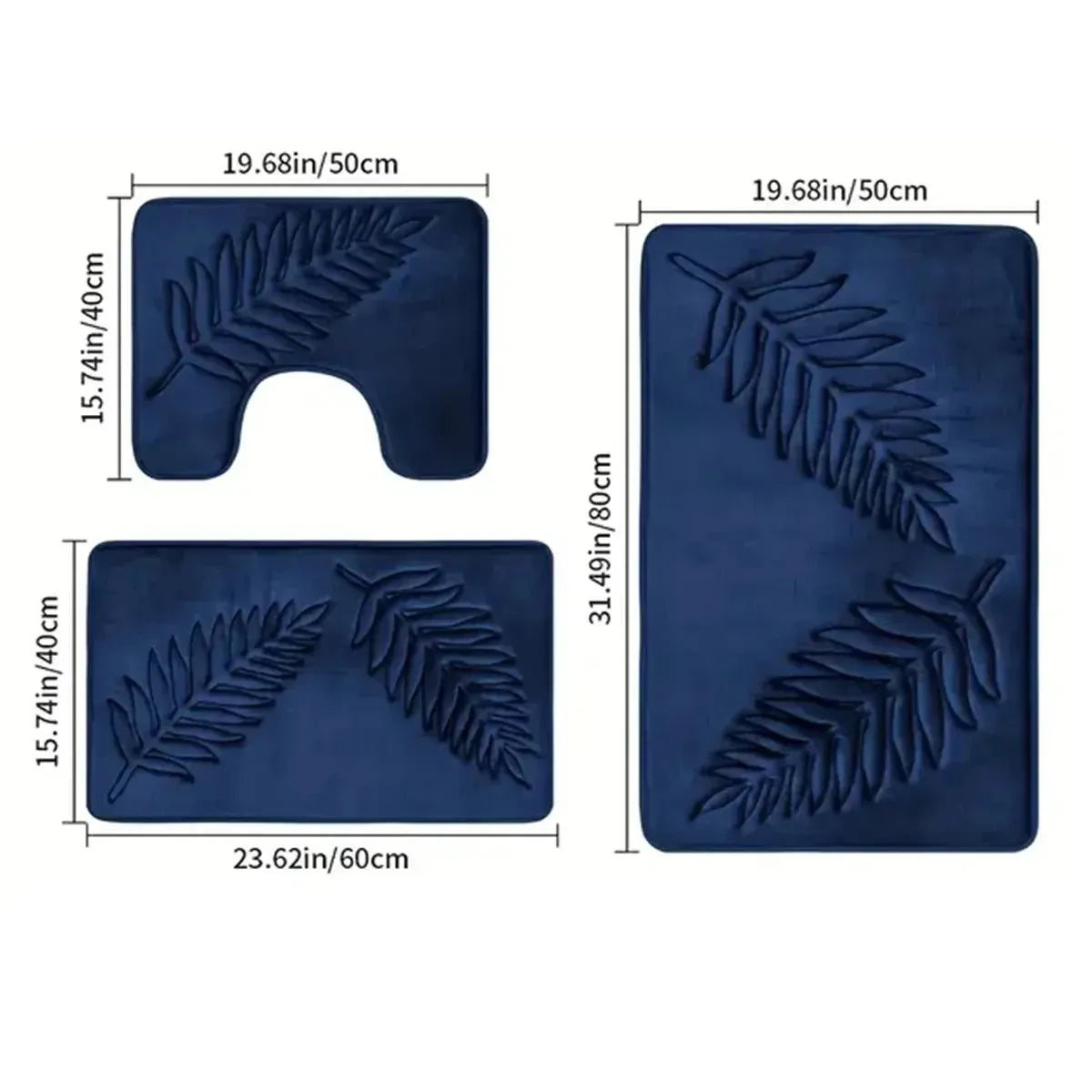Essentials House 3 Piece Bathroom Mat Memory Foam Ultra Soft and Absorbent Leaf Bath Rugs Thick Washable For Bathroom Toilet