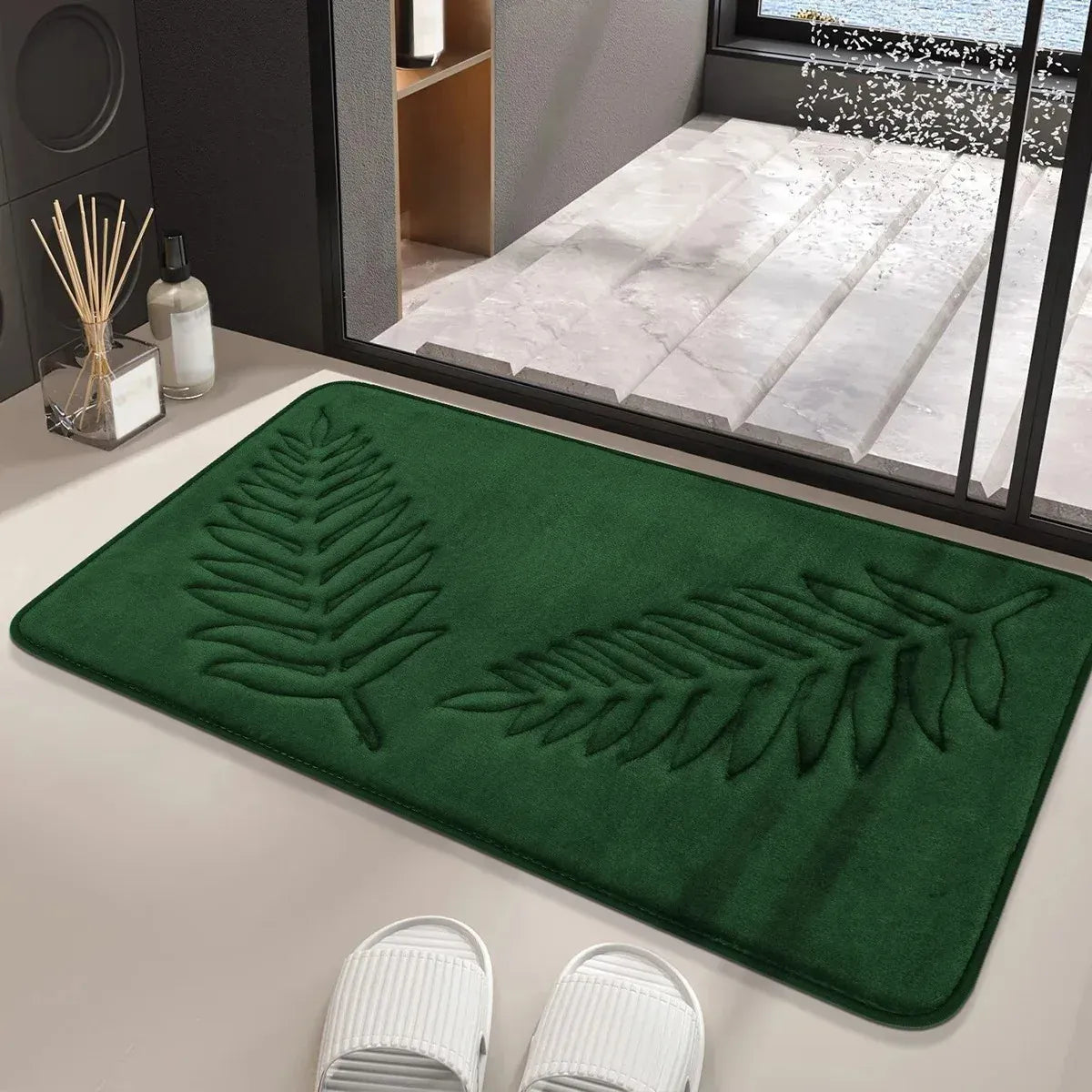 Essentials House 3 Piece Bathroom Mat Memory Foam Ultra Soft and Absorbent Leaf Bath Rugs Thick Washable For Bathroom Toilet