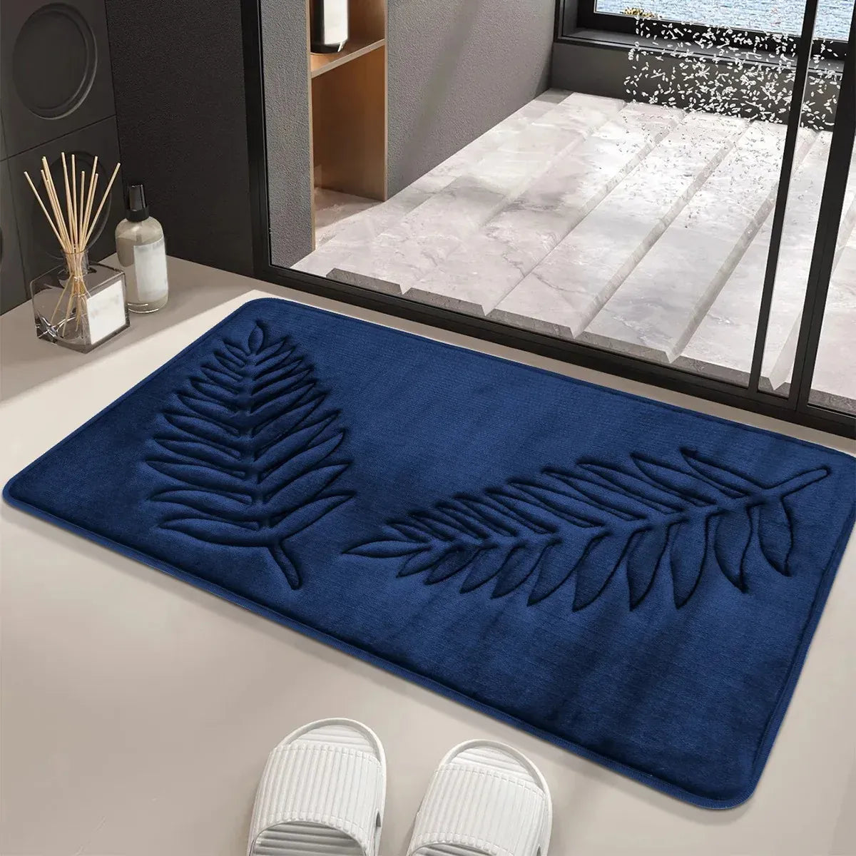 Essentials House 3 Piece Bathroom Mat Memory Foam Ultra Soft and Absorbent Leaf Bath Rugs Thick Washable For Bathroom Toilet