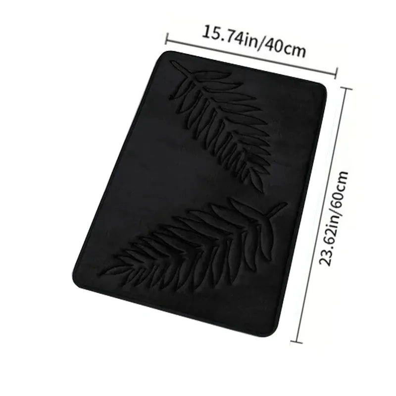 Essentials House Black 40x60cm / 400MMx600MM 3 Piece Bathroom Mat Memory Foam Ultra Soft and Absorbent Leaf Bath Rugs Thick