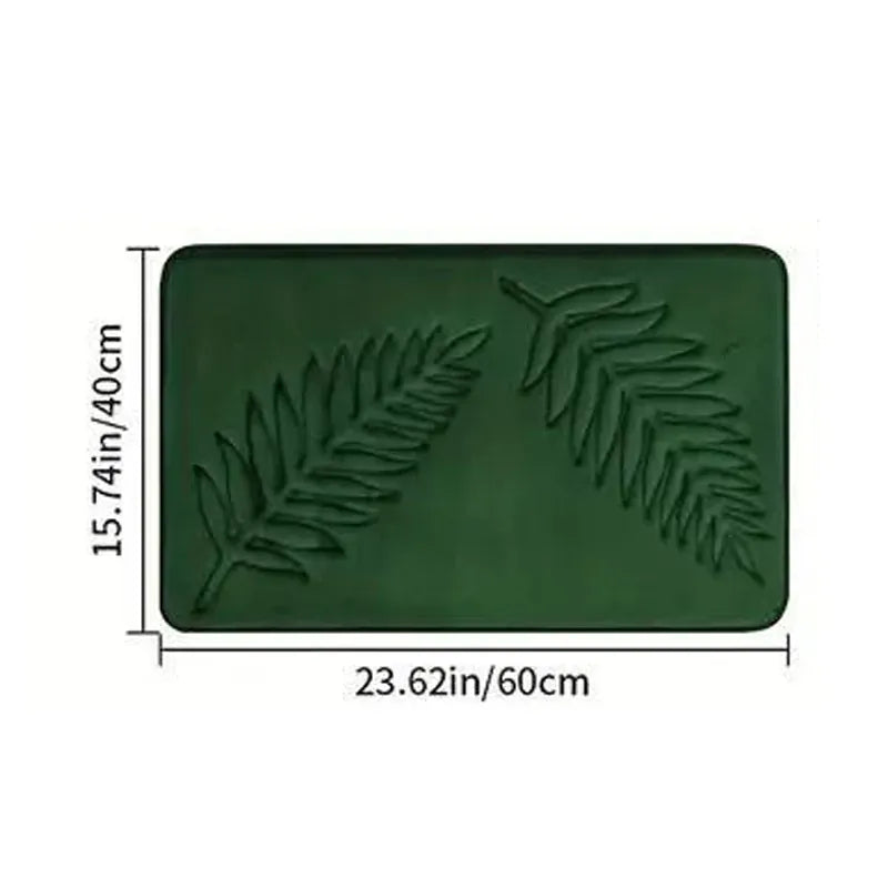 Essentials House Green 40x60cm / 400MMx600MM 3 Piece Bathroom Mat Memory Foam Ultra Soft and Absorbent Leaf Bath Rugs Thick