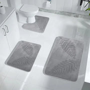 Essentials House Light Gray 3Pcs / 400MMx600MM 3 Piece Bathroom Mat Memory Foam Ultra Soft and Absorbent Leaf Bath Rugs Thick