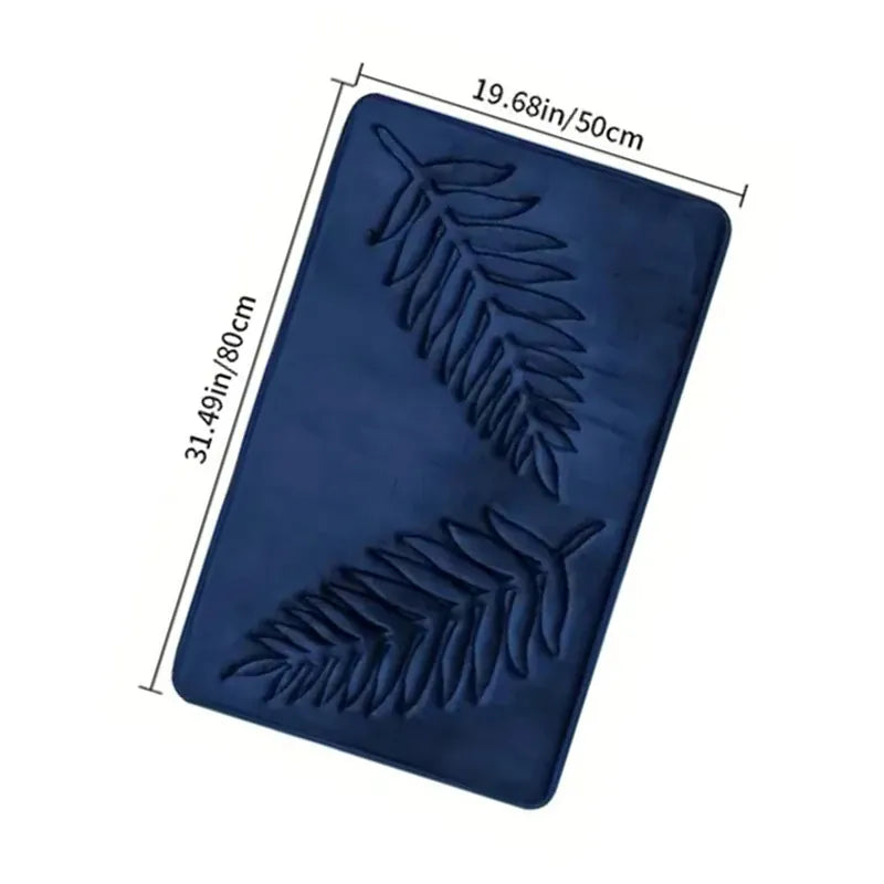 Essentials House Blue 50x80cm / 400MMx600MM 3 Piece Bathroom Mat Memory Foam Ultra Soft and Absorbent Leaf Bath Rugs Thick