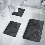 Essentials House Gray 3Pcs / 400MMx600MM 3 Piece Bathroom Mat Memory Foam Ultra Soft and Absorbent Leaf Bath Rugs Thick