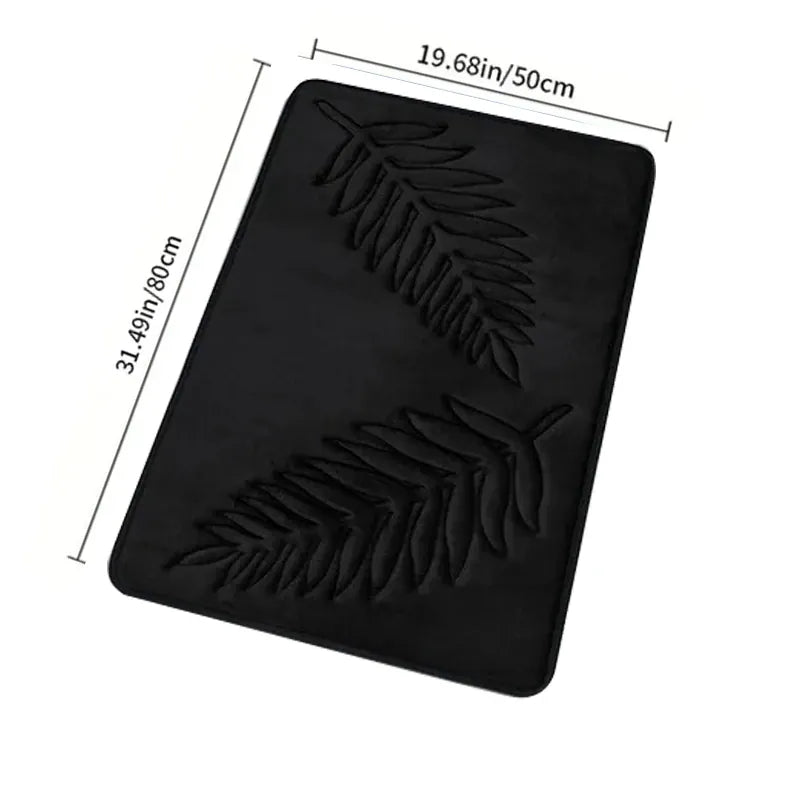 Essentials House Black 50x80cm / 400MMx600MM 3 Piece Bathroom Mat Memory Foam Ultra Soft and Absorbent Leaf Bath Rugs Thick