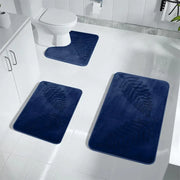 Essentials House Navy Blue 3Pcs / 400MMx600MM 3 Piece Bathroom Mat Memory Foam Ultra Soft and Absorbent Leaf Bath Rugs Thick