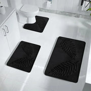 Essentials House Black 3Pcs / 400MMx600MM 3 Piece Bathroom Mat Memory Foam Ultra Soft and Absorbent Leaf Bath Rugs Thick